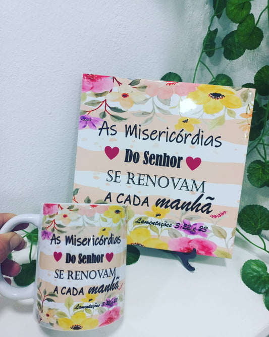 CONJUNTO CANECA + AZULEJO 20X20 PERSONALIZAVEL COM PEDESTAL